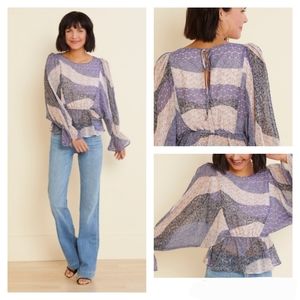 BB Dakota Easy Breezy Patchwork Floral Peplum Blouse Top Size Small NEW NWT